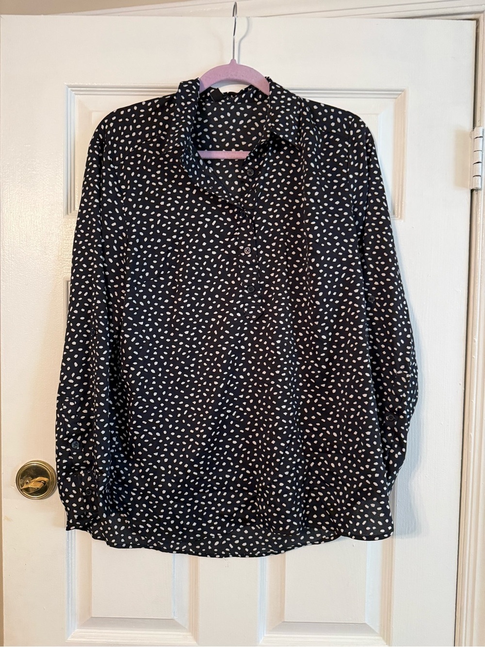 Ann Taylor Black Blouse with White Dot Print